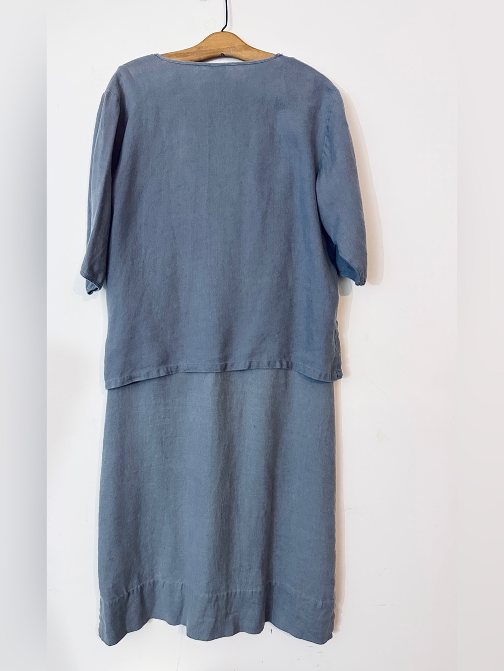 Kiko 100% Linen Blue  2-Piece Set Button-Front Jacket & Midi Dress Women size L - Picture 11 of 12